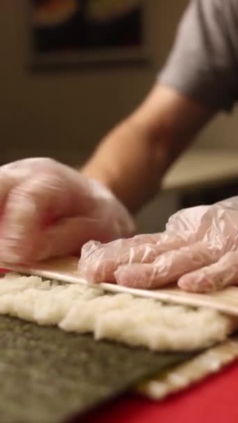 Uppsättning Sushi Rullar Overhead — Stockvideo