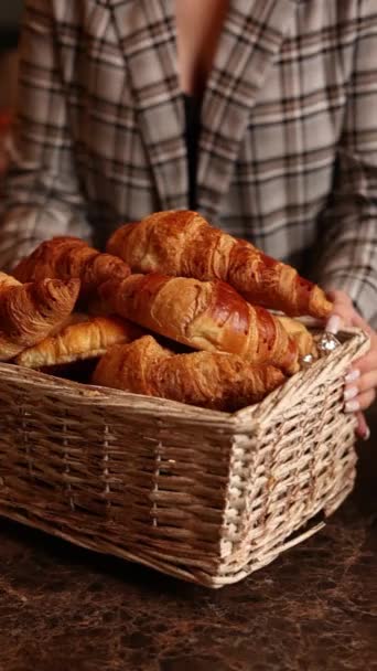 Fresh Croissants Basket — Stock Video