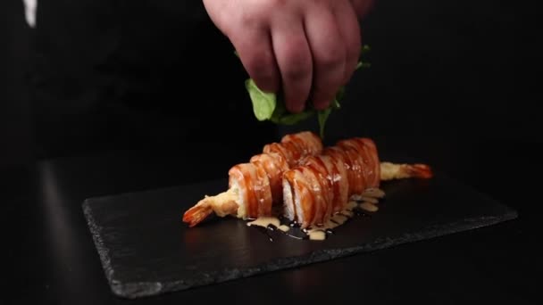 Chef Prepares Delicious Rolls Close — Stock Video