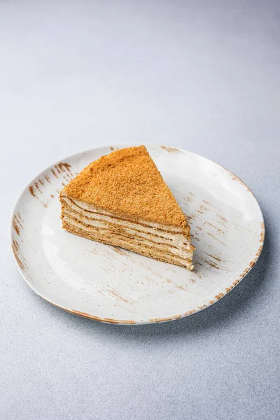 A delicious honey cake in a restaurant. Close up