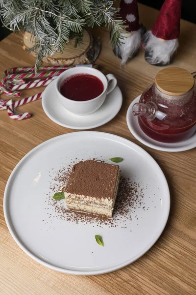 A delicious dessert in a restaurant. Close-ups