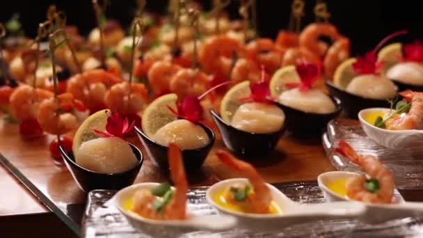 Délicieux Plats Fruits Mer Dans Restaurant Japonais — Video