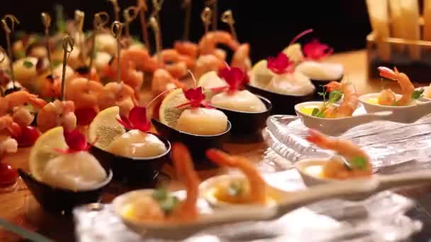 Délicieux Plats Fruits Mer Dans Restaurant Japonais — Video
