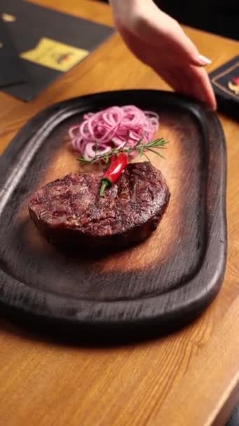 Delicious Steak Close Restaurant — Stock Video