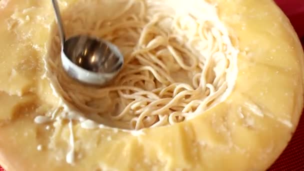 Chef Prepares Pasta Head Parmesan Cheese — Stock Video