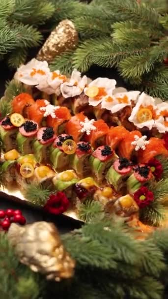 Festeggiamenti Capodanno Natale Deliziosi Piatti Sono Sul Tavolo — Video Stock