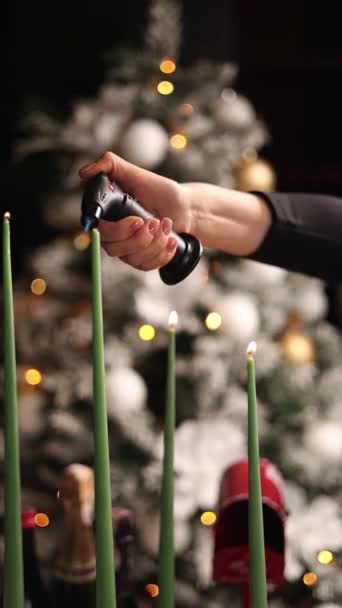 Neujahrs Und Weihnachtsfeiertage Kerzen Brennen — Stockvideo