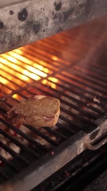 stock video Chef cooks steak on the grill