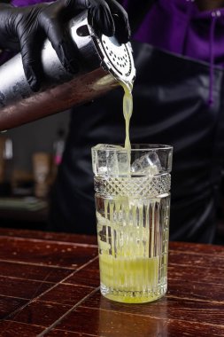 Barmen bir alkollü kokteyl hazırlar