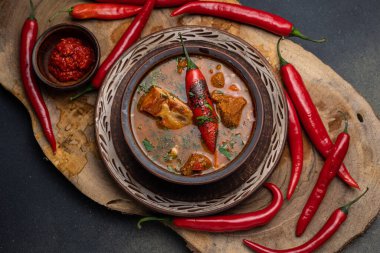 Ukrayna yemeği. et ve kırmızı biberli bograch