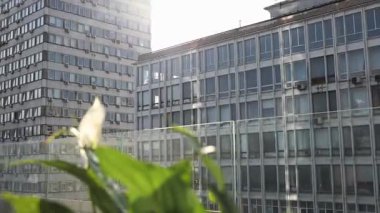 Yüksek katlı bir binanın yaz terasından şehrin manzarası