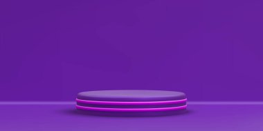 3D gerçekçi yuvarlak podyum. Işık arka planında sahne ve platform. Ödül için kaideyi tasarla ve kazan. Vektör illüstrasyonu.