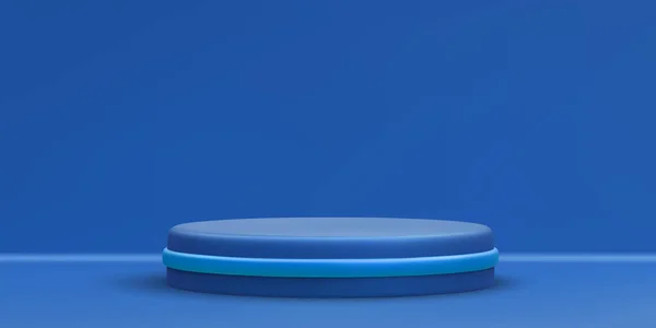 3D现实的蓝色圆形讲台 灯光背景下的场景和平台 奖项和获奖者的设计底座 矢量说明 — 图库矢量图片