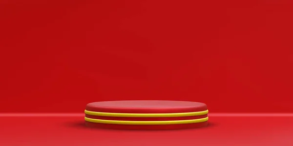 Podium Rond Rouge Réaliste Scène Plate Forme Avec Cercle Sur — Image vectorielle