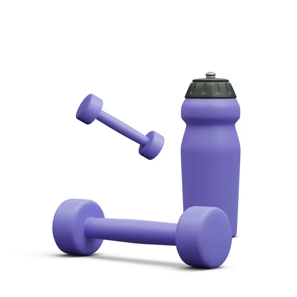 一套3D现实的运动器材 风铃和水瓶在轻背景上隔离 健康的生活方式概念 健康库存 矢量说明 — 图库矢量图片