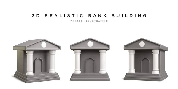 Edifício Banco Conjunto Ícones Banco Realistas Posição Diferente Ilustração Vetorial — Vetor de Stock