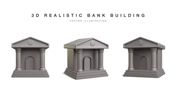 Edifício Banco Conjunto Ícones Banco Realistas Posição Diferente Ilustração Vetorial — Vetor de Stock