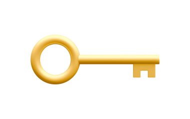 3d realistic golden key isolated in white background. Vector illustration.