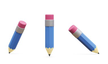 Set of 3d realistic pencil isolated on white background. Render pencil for education, writing or drawing concept. Vector illustration.
