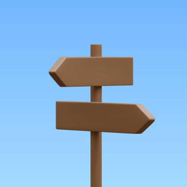 3d realistic street sign isolated on light background. Direction sign post with arrow. Signboard pointer with wooden pole. Vector illustration.