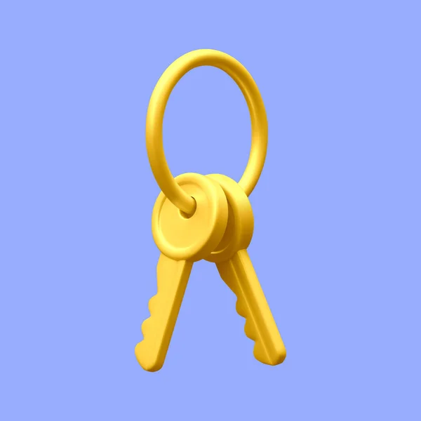 Realistic Golden Bunch Keys Isolated Light Background Vector Illustration — Vetor de Stock