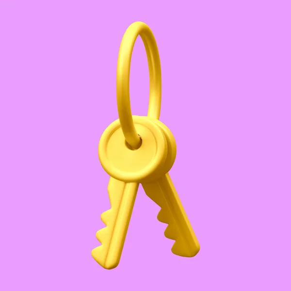 Realistic Golden Bunch Keys Isolated Light Background Vector Illustration — Stockvector