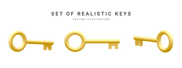 Set Realistic Golden Keys Isolated White Background Vector Illustration — Stockvector