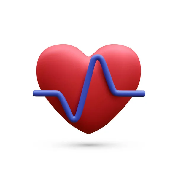 3D现实的红心 蓝色脉动的医疗应用和网站 医疗保健概念 心脏脉搏 心跳线 心电图 矢量说明 — 图库矢量图片