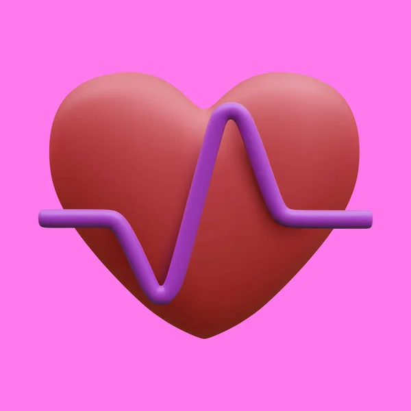 Realista Corazón Rojo Con Pulso Violeta Para Aplicaciones Médicas Sitios — Vector de stock