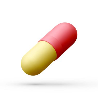 Beyaz arka planda izole edilmiş 3D gerçekçi kapsül hapı. Vektör illüstrasyonu.