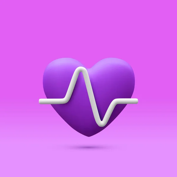 Coeur Violet Réaliste Avec Pouls Blanc Pour Applications Médicales Sites — Image vectorielle