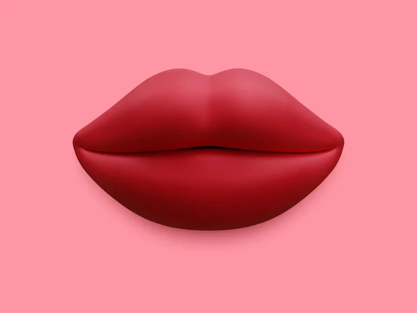 3D现实的美丽女人的唇孤立在粉红的背景上 矢量说明 — 图库矢量图片