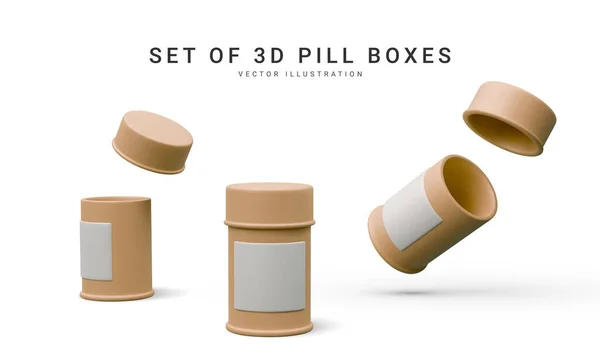 白い背景に隔離された3次元現実的な薬箱のセット ベクターイラスト — ストックベクタ