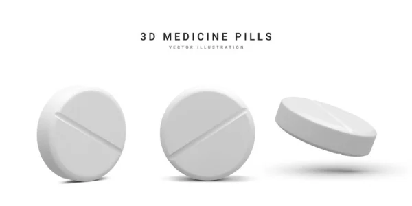 Set Pillole Realistiche Isolate Sfondo Bianco Medicina Farmaci Illustrazione Vettoriale — Vettoriale Stock