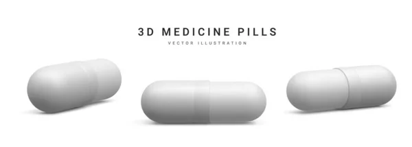 Set Capsule Realistiche Isolate Sfondo Bianco Medicina Farmaci Illustrazione Vettoriale — Vettoriale Stock