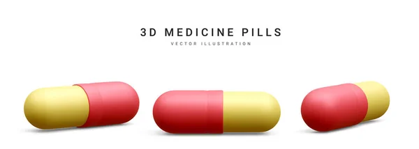 Σύνολο Ρεαλιστική Κάψουλα Χάπια Που Απομονώνονται Λευκό Φόντο Φάρμακα Και — Διανυσματικό Αρχείο