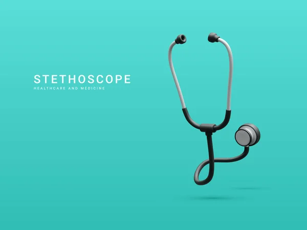 Realistisk Medicinsk Stetoskop Isolerad Blå Bakgrund Läkarkonsultation Och Hälsovårdskoncept Online — Stock vektor