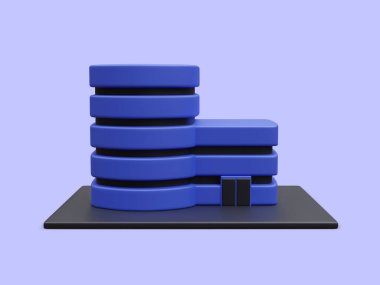 3D gerçekçi otel mavi arka planda izole. İnternet sitesi ya da mobil uygulama için online otel rezervasyonu kavramı. Vektör illüstrasyonu.