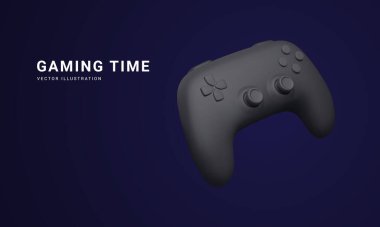 3D gerçekçi oyun alanı karanlık arka planda izole edilmiş. Video oyunları ve oyun zamanı konsepti. Vektör illüstrasyonu.