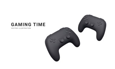 Beyaz arka planda 3 boyutlu gerçekçi oyun bloknotları var. Video oyunları ve oyun zamanı konsepti. Vektör illüstrasyonu.