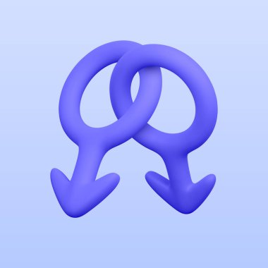 3D gerçekçi homoseksüel sembolü. Erkek cinsiyet simgesi. Vektör illüstrasyonu.