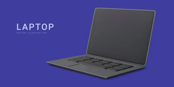 Realistischer Schwarzer Laptop Isoliert Auf Blauem Hintergrund Vektorillustration — Stockvektor