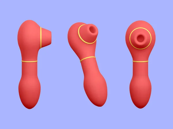 Işık arka planında izole edilmiş 3 boyutlu gerçekçi klitoral uyarıcı seti. Kadınlar için seks oyuncakları olan bir seks mağazası afişi. Vektör illüstrasyonu.