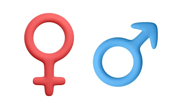 3D現実的な男性と女性のシンボルは白い背景に隔離されています 性別アイコンのレンダリング ベクターイラスト — ストックベクタ