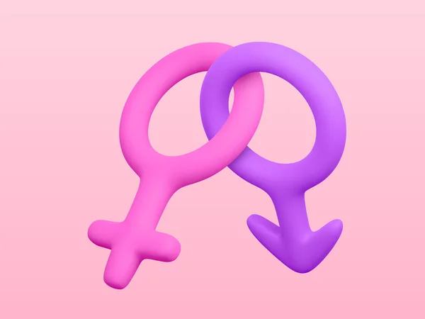 3D現実的な男性と女性のシンボルは 光の背景に隔離された 性別のアイコンをレンダリングします ベクターイラスト — ストックベクタ