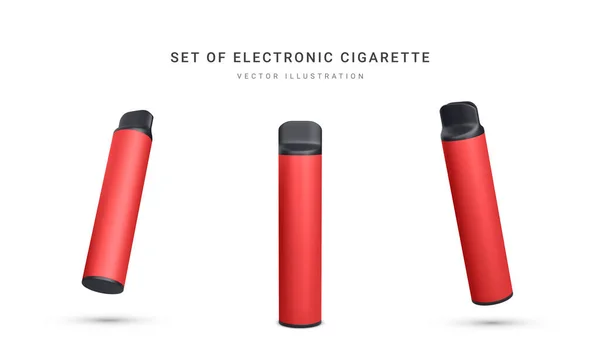 Conjunto Realista Cigarro Eletrônico Descartável Isolado Fundo Branco Moderno Fumar Gráficos Vetores