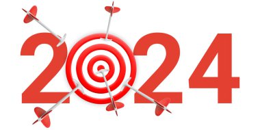 Yeni yıl hedefleri ve hedefleri kırmızı oklar ve hedeflerden 2023 'ün sembolü. 2023 yılının hedef konsepti. Vektör illüstrasyonu.