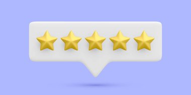 Mükemmel hizmetler için üç boyutlu gerçekçi balon derecesi beş yıldız. Müşteri değerlendirmesi, ürün değerlendirmesi. Kaliteli müşteri geri bildirim konsepti. Vektör illüstrasyonu.