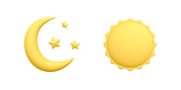 Lua Crescente Amarelo Realista Com Estrelas Sol Isolado Fundo Branco Ilustrações De Bancos De Imagens Sem Royalties