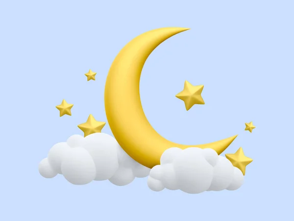 Lua Crescente Amarelo Realista Com Estrelas Nuvens Sonho Canção Ninar Ilustrações De Bancos De Imagens Sem Royalties